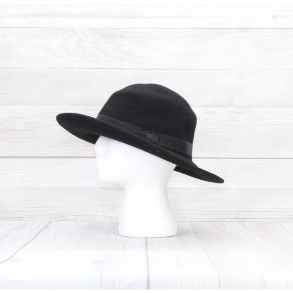 Vintage Leisure Black Felt 100% Wool Fedora Hat Made in USA Size Medium - Picture 2 of 8